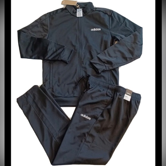 adidas Mens Back to Basic Black 2 piece Tracksuit Track Jacket and Pants set - Picture 2 of 10